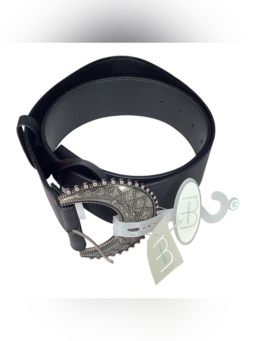 Maurices Black Western Belt Women’s M Faux Leather Silver Buckle New